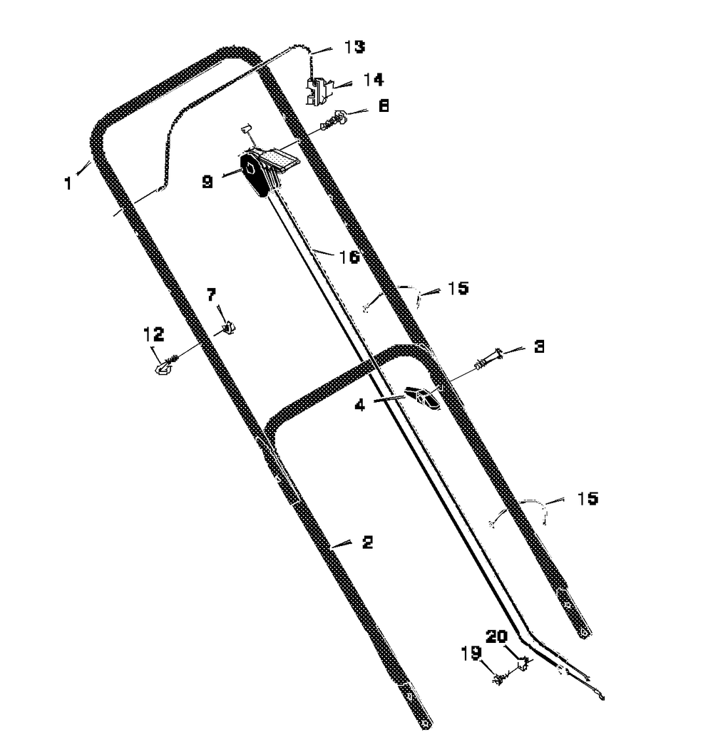 Handle Assembly Diagram and Parts List for 20455X8A 1997 Briggs and Stratton Lawn Mower